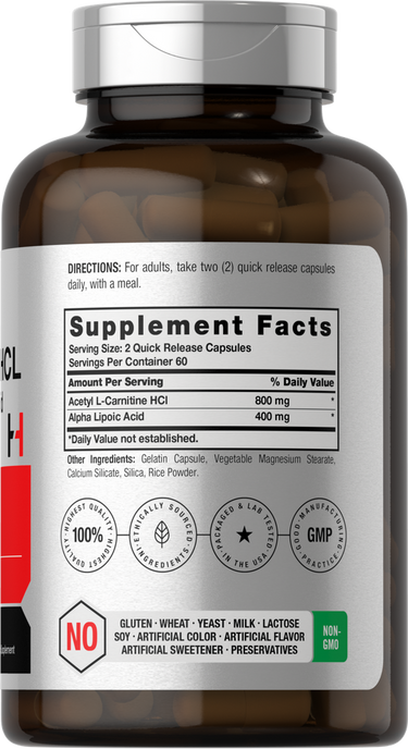 Supplement bottle with label showing details and branding.