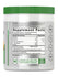 Supplement container with green lid and white body displaying supplement facts.