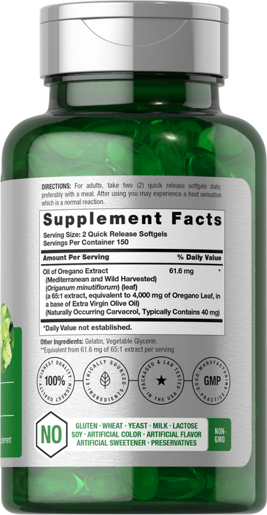 Green supplement bottle with label showing supplement facts.