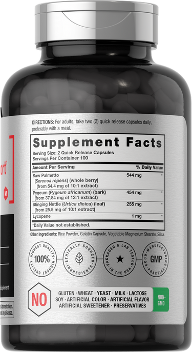 Supplement bottle with label showing detailed nutritional information.