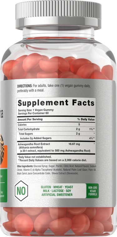 Supplement bottle with pink gummy vitamins and label.