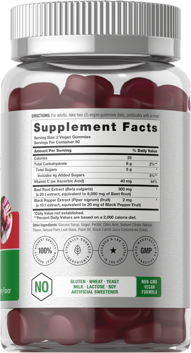 Supplement bottle with visible label and gummy vitamins.