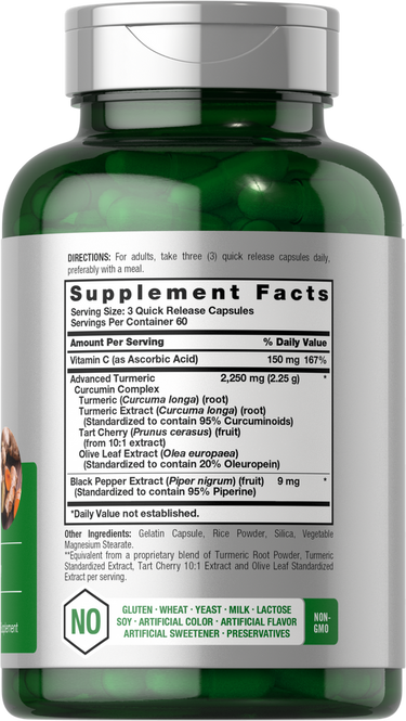 Kurkuma Curcumin mit Schwarzem Pfeffer 2250mg pro Portion | 180 Kapseln