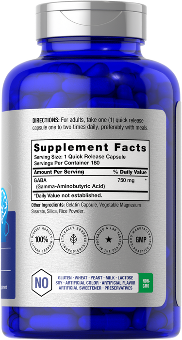 GABA (Gamma Aminobutyric Acid) 750mg | 180 Capsules