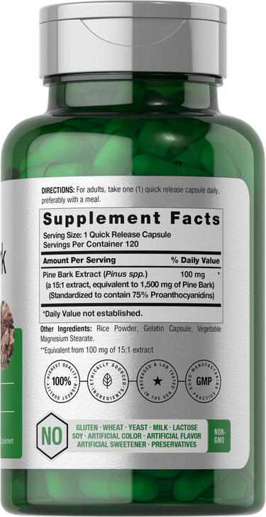 Green supplement bottle with label showing 'Supplement Facts'.