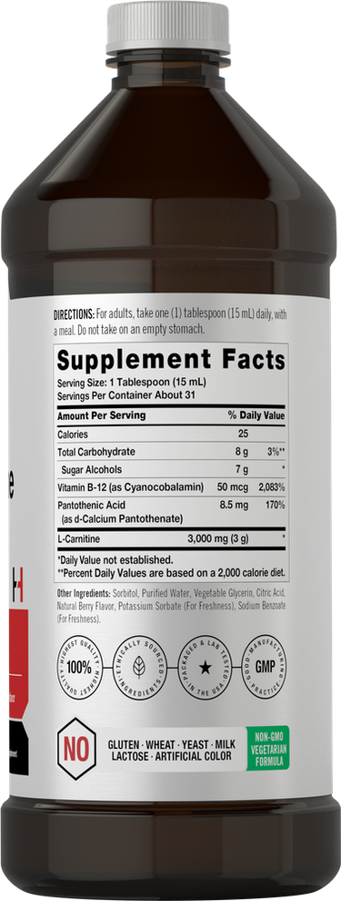View 2 Horbäach L-Carnitine Liquid 16 oz | 3000 mg | Berry Flavor | Vegetarian Formula | Non-GMO, Gluten Free Supplement