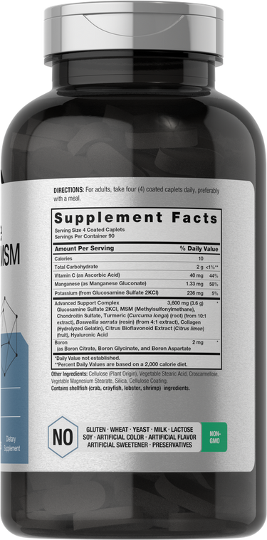 Supplement bottle with label showing 'Supplement Facts' and 'GMO Free' declaration.