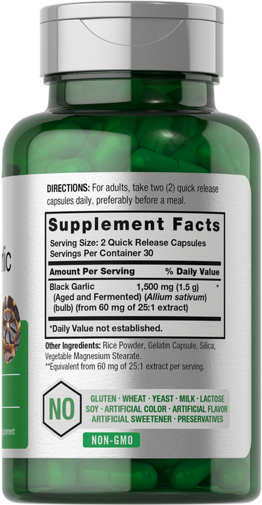 Green supplement bottle with label showing supplement facts and directions.