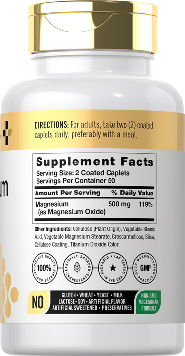 Magnesium 500mg per serving | 100 Caplets