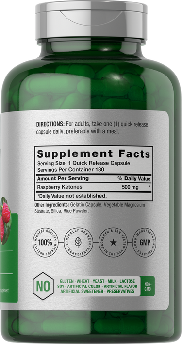 Green supplement bottle with label showing 'Supplement Facts' and other details.