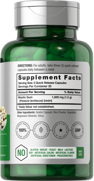 View 2 Green supplement bottle with label showing supplement facts.