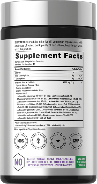 View 2 CL Triple Fiber + Probiotics 200 Capsules bottle image.