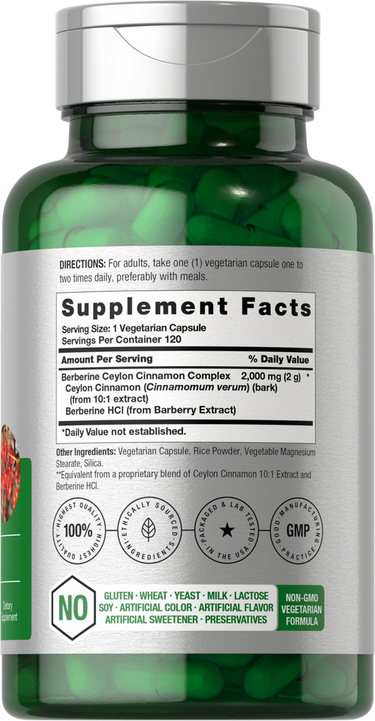 View 2 Green supplement bottle with label showing supplement facts.
