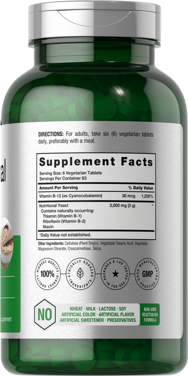 Levure Nutritionnelle avec Vitamine B-12 3000mg par portion | 500 Comprimés