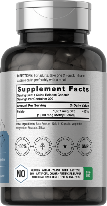 Supplement bottle with detailed label showing ingredients and directions.