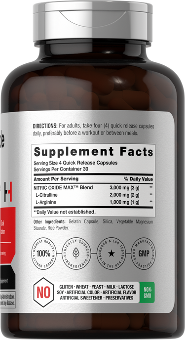 Supplement bottle with label showing 'Supplement Facts' and various health claims.