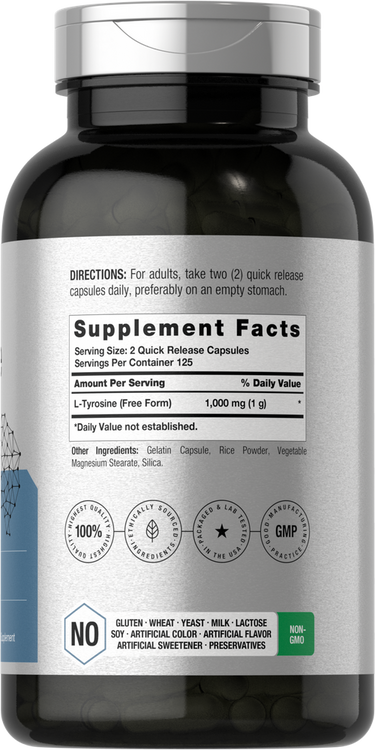 L-Tyrosine 1000mg per serving | 250 Capsules