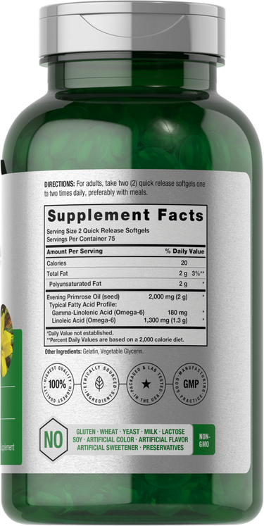 View 2 Green supplement bottle with label showing supplement facts.