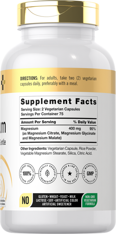 View 2 Supplement bottle with gold cap and label on a white background