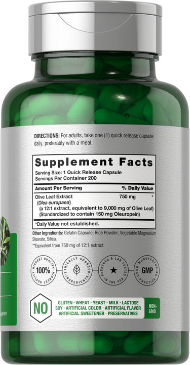 View 2 Green supplement bottle with label showing details and directions.