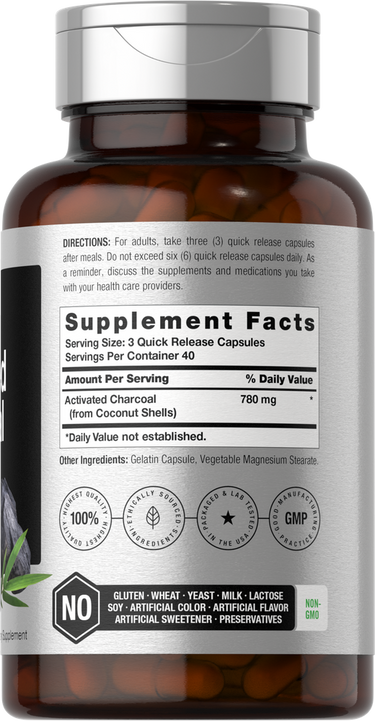 780 mg Aktivkohle pro Portion | 120 Kapseln