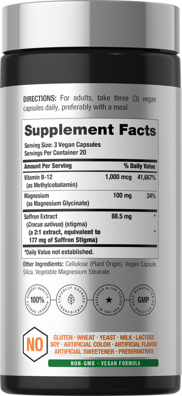View 2 Saffron + Magnesium Glycinate Supplement | 60 Vegan Capsules