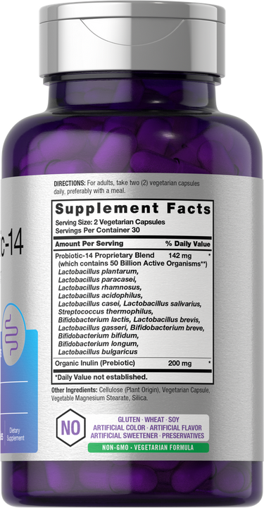 Purple supplement bottle with detailed label