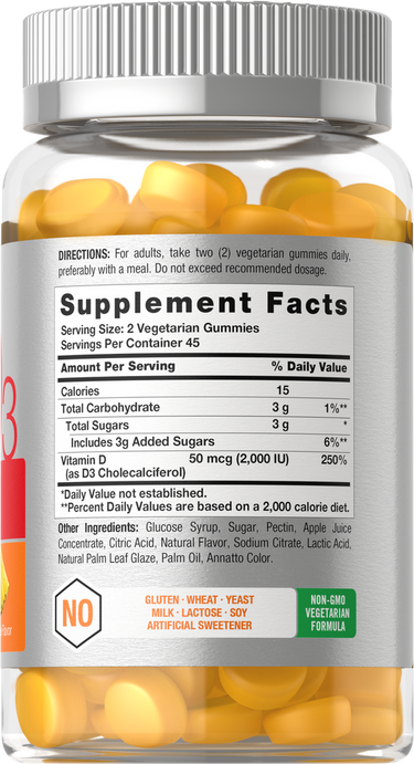View 2 Supplement bottle with gummies and label showing 'Supplement Facts'.