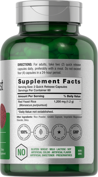 Arroz de Levedura Vermelha 1200mg por porção | 120 Cápsulas