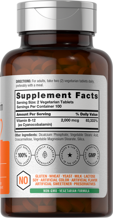 View 2 Vitamina B-12 2000 mcg por porción | 200 Tabletas
