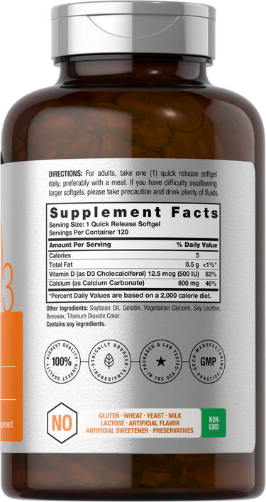 View 2 Cálcio com Vitamina D-3 | 600mg | 120 Cápsulas Gelatinosas
