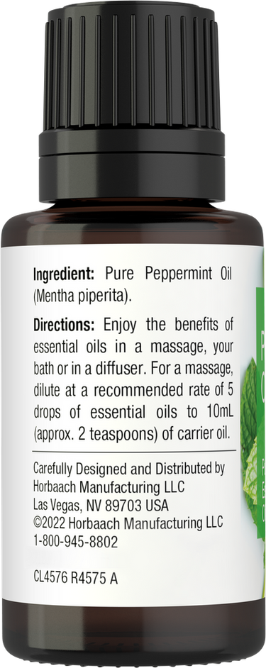 View 2 Bottle of pure peppermint oil with label and directions.