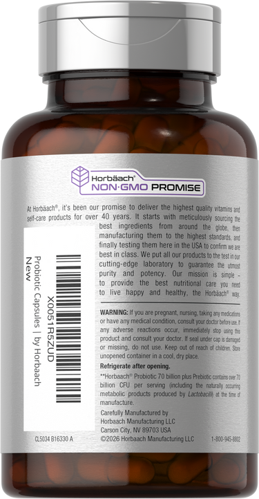 View 3 CL Probiotic with 70 Billion CFU in 120 capsules. Non-GMO Promise visible on the bottle.