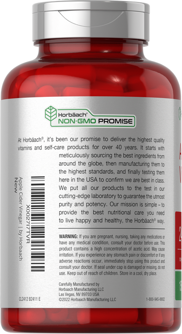 Red supplement bottle with label showing branding and warning