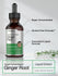 Bottle of super concentrated ginger root liquid extract with text on a white background.