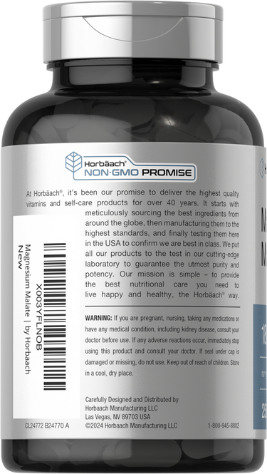 Magnesio Malato 1800 mg por porción | 250 Comprimidos