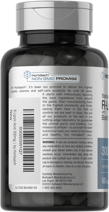 View 3 Bottle of supplements with label showing 'Horbaach Non-GMO Promise' on a black background