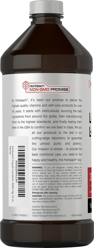 Horbäach L-Carnitine Liquide 16 oz | 3000 mg | Saveur Baie | Formule Végétarienne | Supplément Non-OGM, Sans Gluten