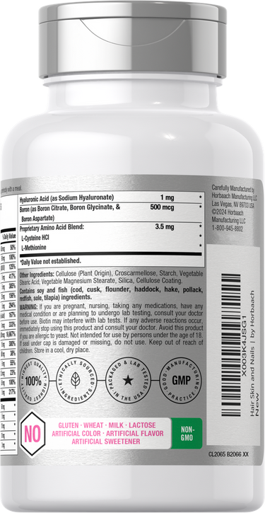 Supplement bottle label with nutritional information and certification logos on a white background