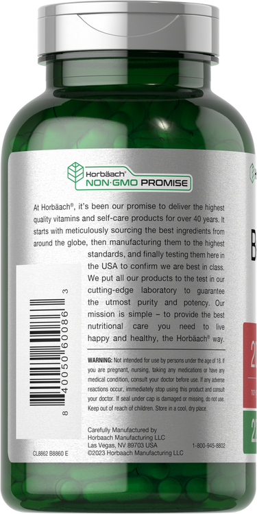 Green supplement bottle with label on a white background