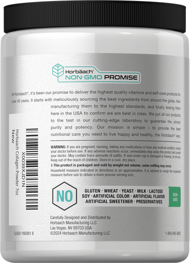 View 3 Back label of a supplement container with text and logos.