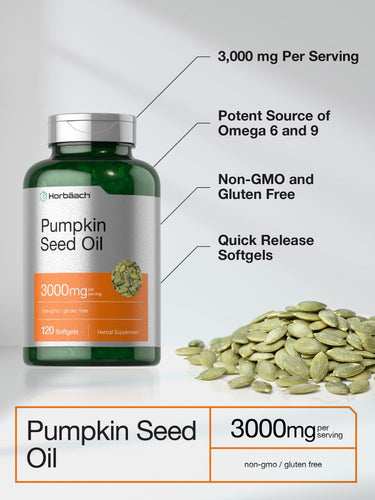 View 3 Huile de Graines de Citrouille 3000mg par portion | 120 Capsules