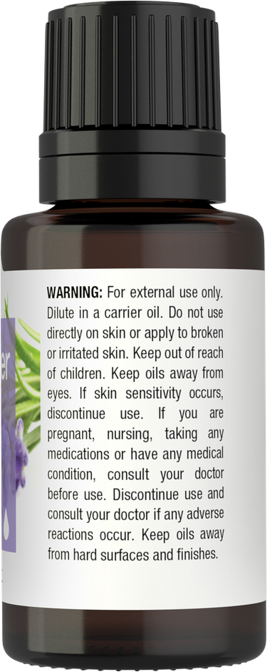 Bottle of essential oil with warning label