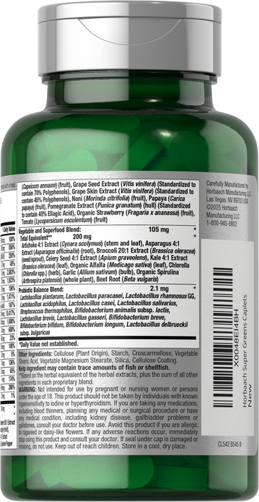 View 3 Green supplement bottle with label on a white background