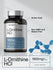 Bottle of L-Ornithine HCl supplement with molecular structure illustration on a light gray background