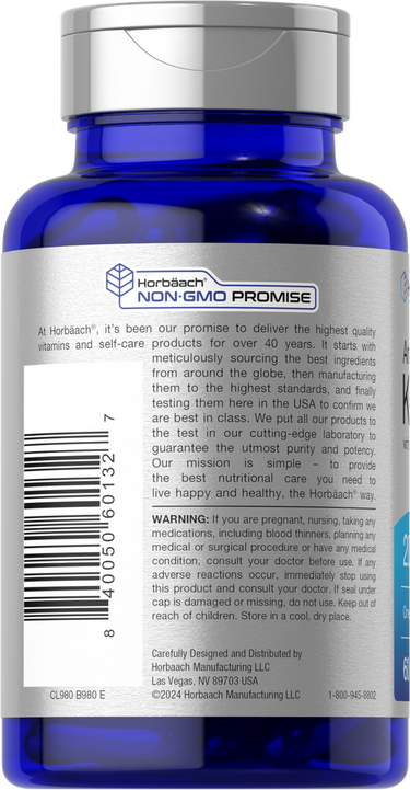 View 3 Blue supplement bottle with silver cap and label on a white background