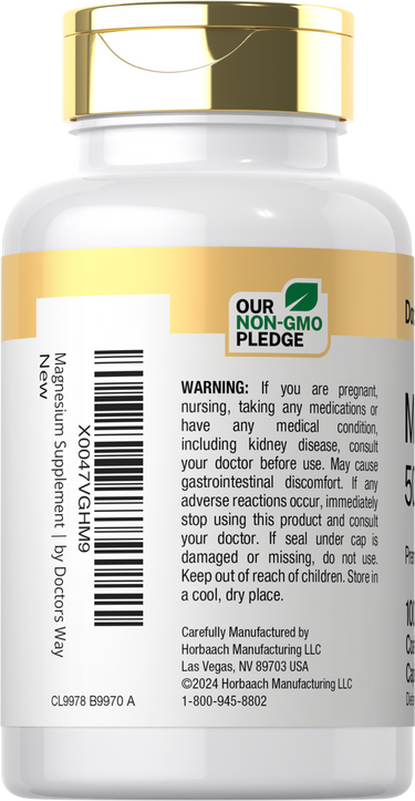 Magnesium 500mg per serving | 100 Caplets