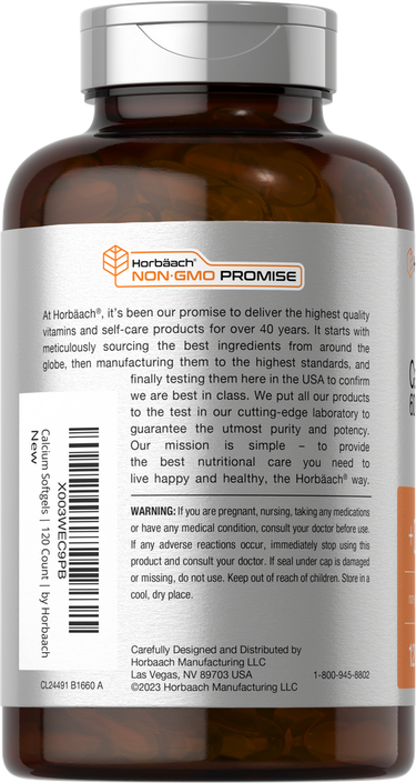 Calcio con Vitamina D-3 | 600mg | 120 Cápsulas Blandas