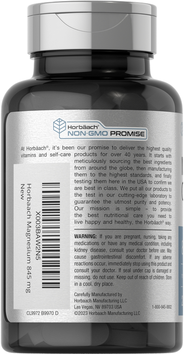 Bottle of Horbaach magnesium supplement with label
