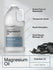 Bottle of Horbaach magnesium oil with text highlighting its features on a gray background